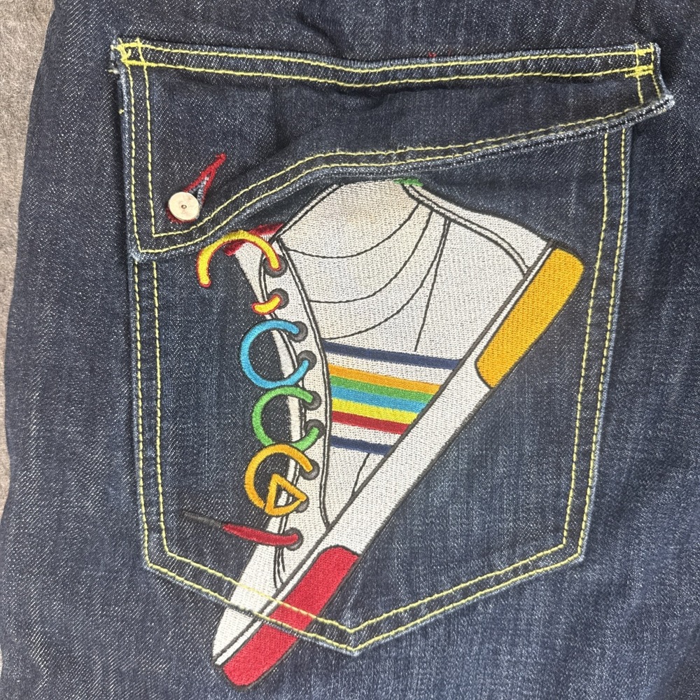 Vtg COOGI Jeans Mens sz 38x34 Embroidered Sneaker Shoes‎ Rainbow Blue Denim Y2K - Picture 2 of 16